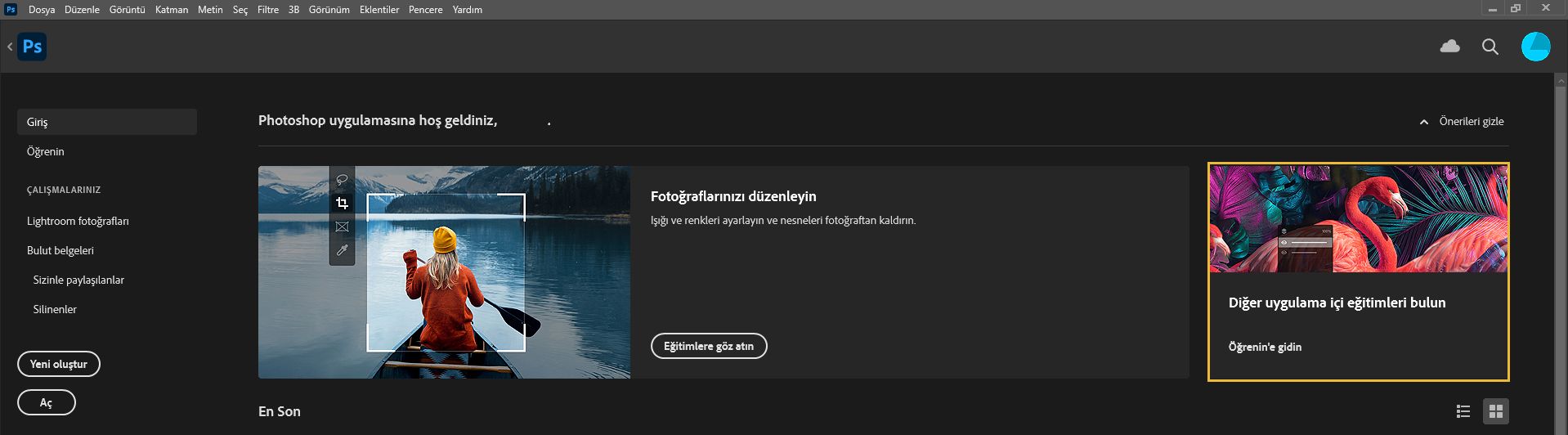 Photoshop'taki yenilikler ekranı