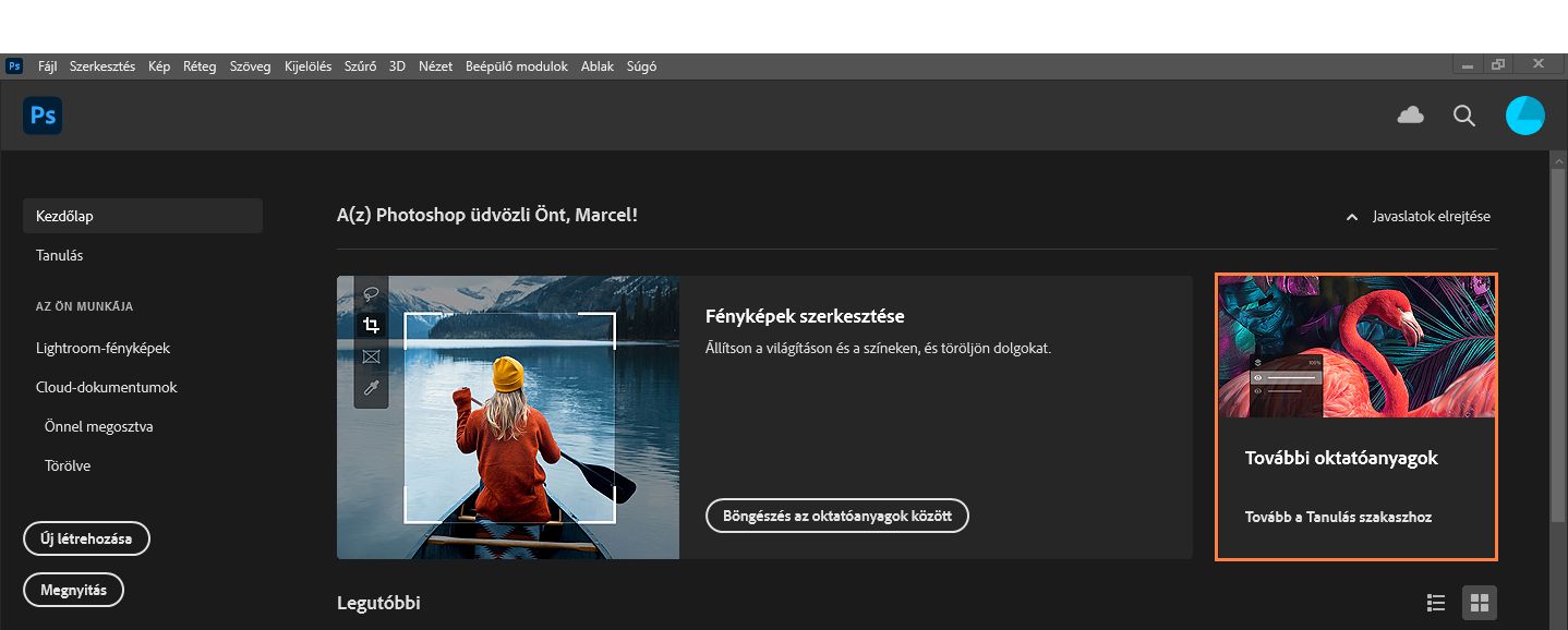 Újdonságok képernyő Photoshopban