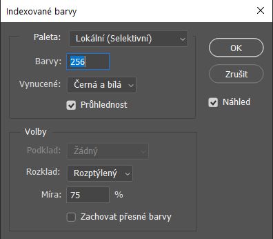 Dialogové okno Volby uložení ve formátu GIF