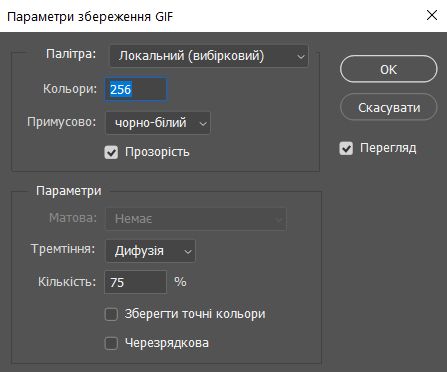 Діалогове вікно «Параметри збереження GIF»