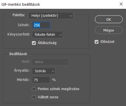 GIF-mentési beállítások párbeszédpanel
