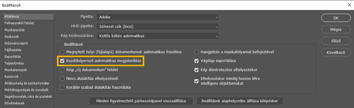 Kezdőképernyő automatikus megjelenítése