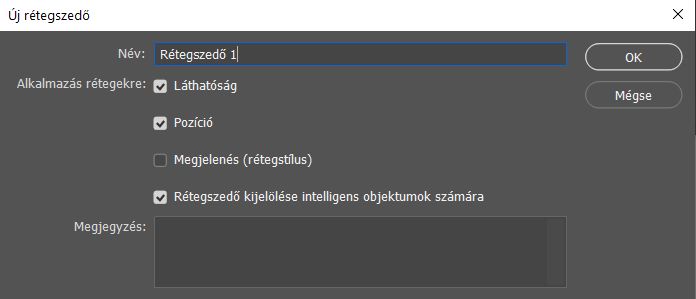 Új rétegszedő párbeszédpanel