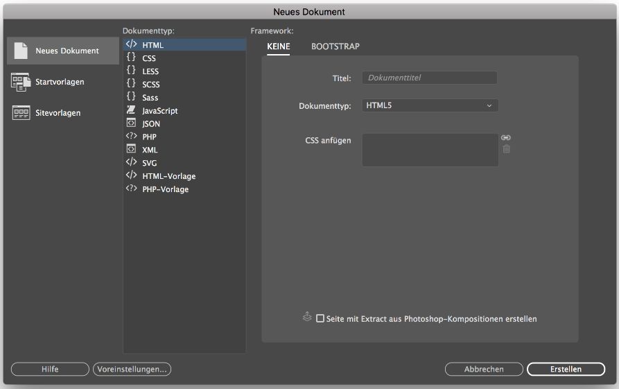 Neue Codedateien in Dreamweaver erstellen