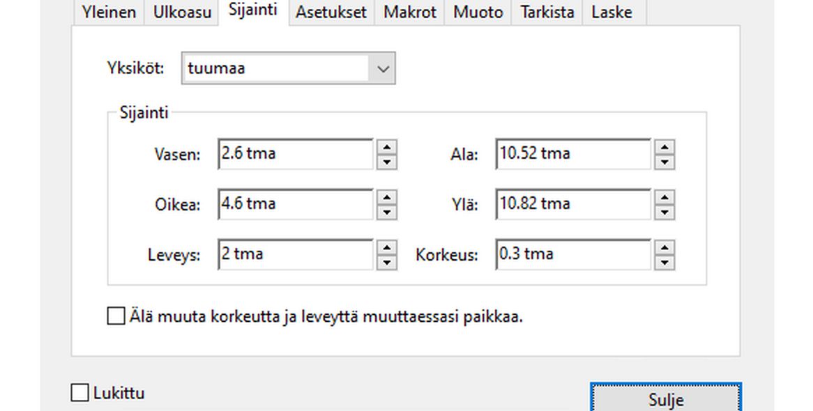 Kentän ominaisuudet