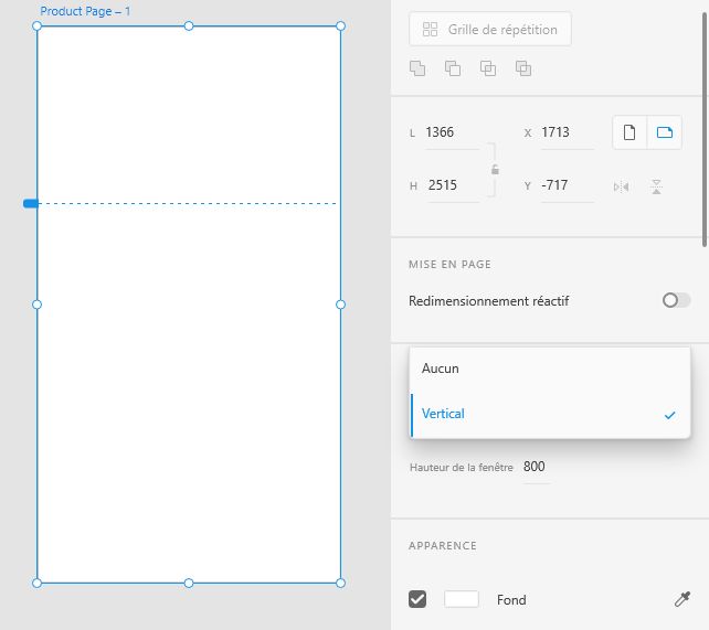 Définir l’attribut Défilement sur Vertical
