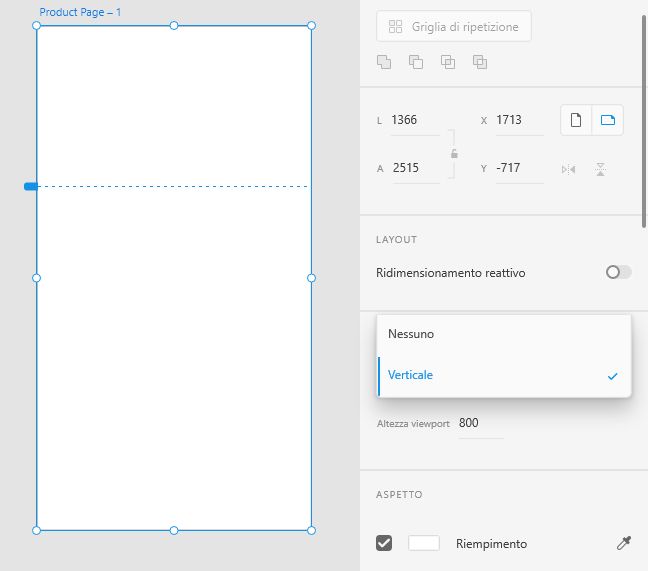 Impostazione dell’attributo Scorrimento su Verticale