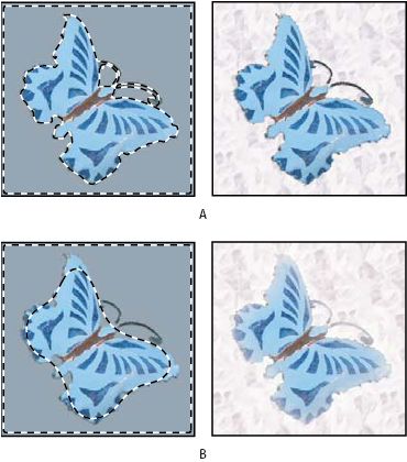 Photoshop Selection with and without feathering