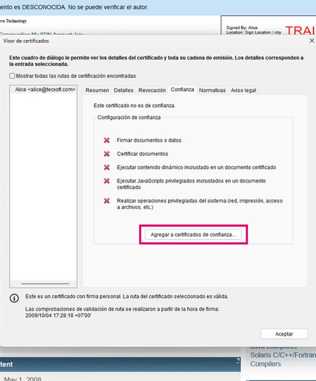Un certificado con firma personal