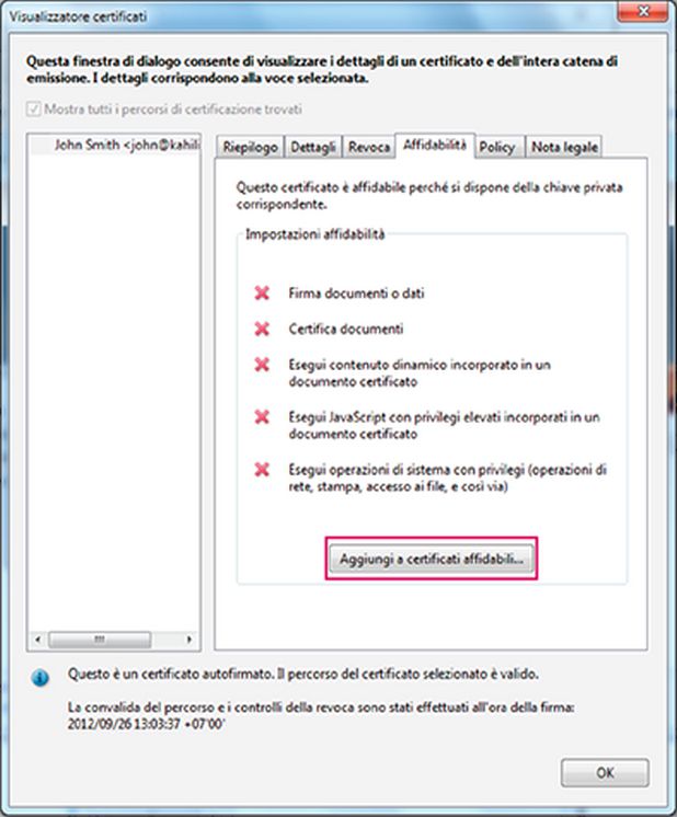 Certificato autofirmato