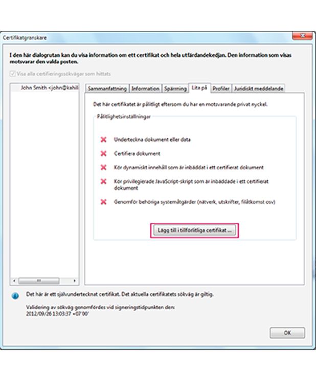 Ett självundertecknat certifikat