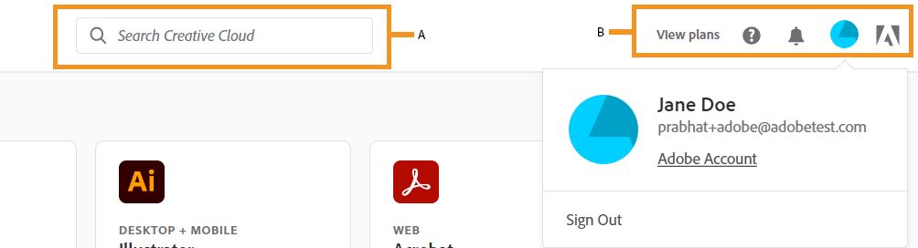 Recherche et navigation sur le site web de Creative Cloud