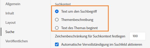 Optionen für den Suchkontext