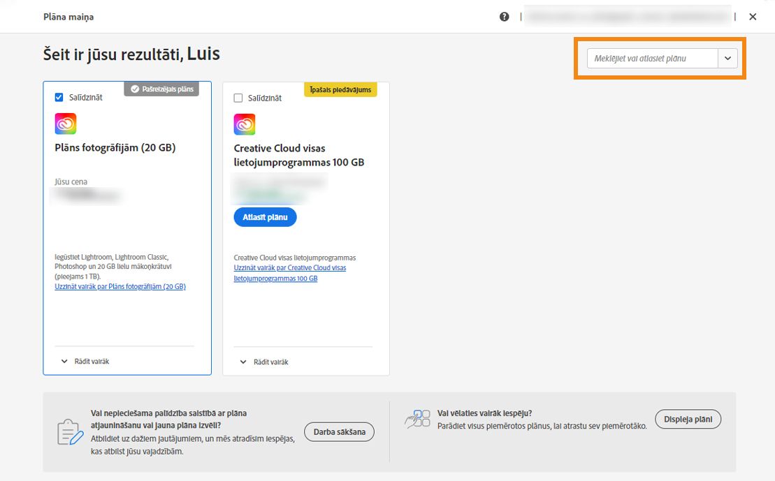 Meklējiet vai atlasiet sev piemērotāko plānu