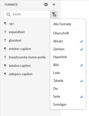 Suchen und Filtern von Formatvorlagen