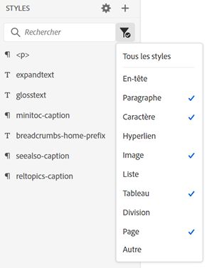 rechercher et filtrer des styles