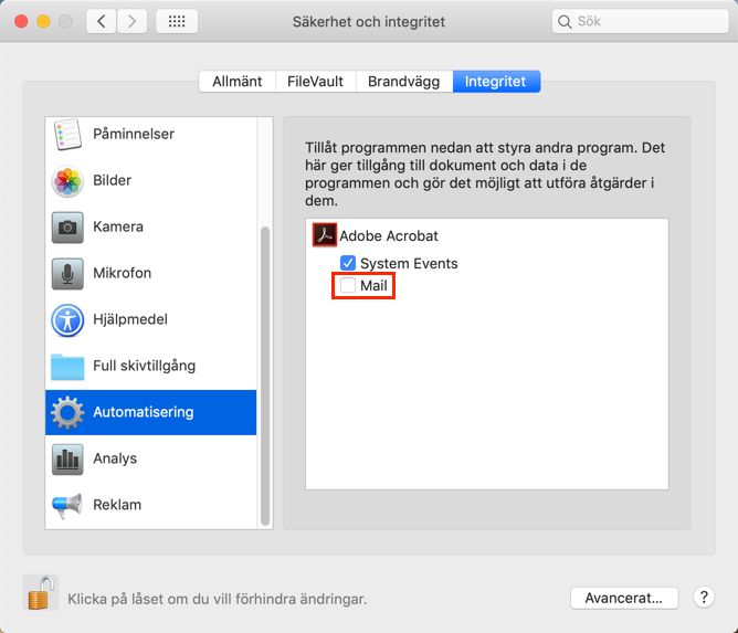Inställningar för Skydd och integritet