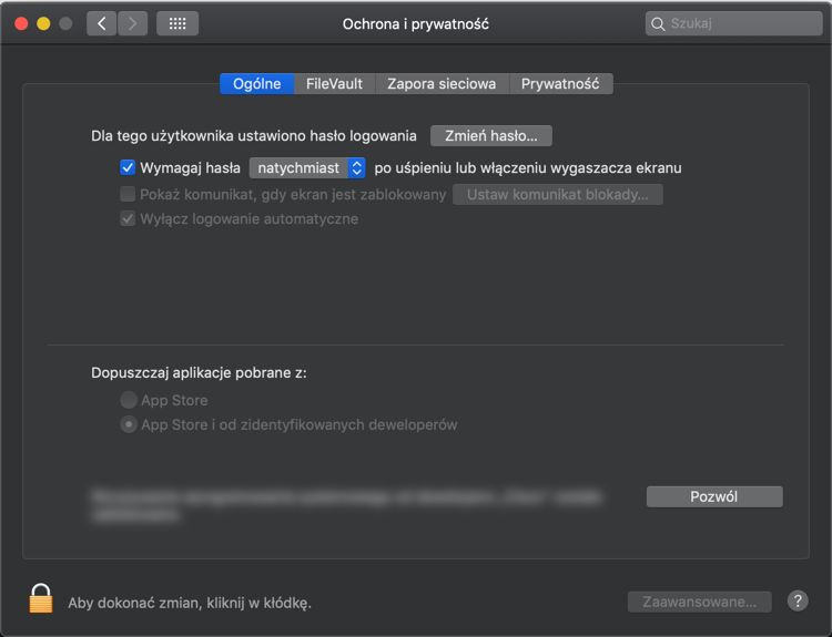 Okno dialogowe Preferencji bezpieczeństwa