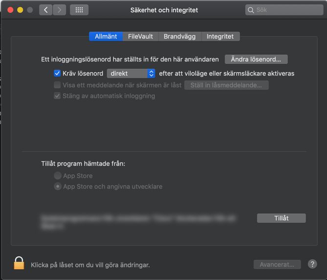 Dialogrutan Säkerhetsinställningar