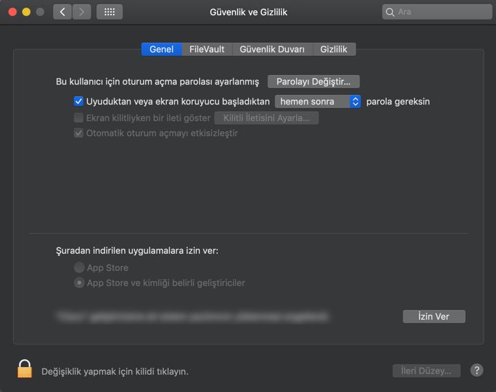 Güvenlik tercihleri iletişim kutusu