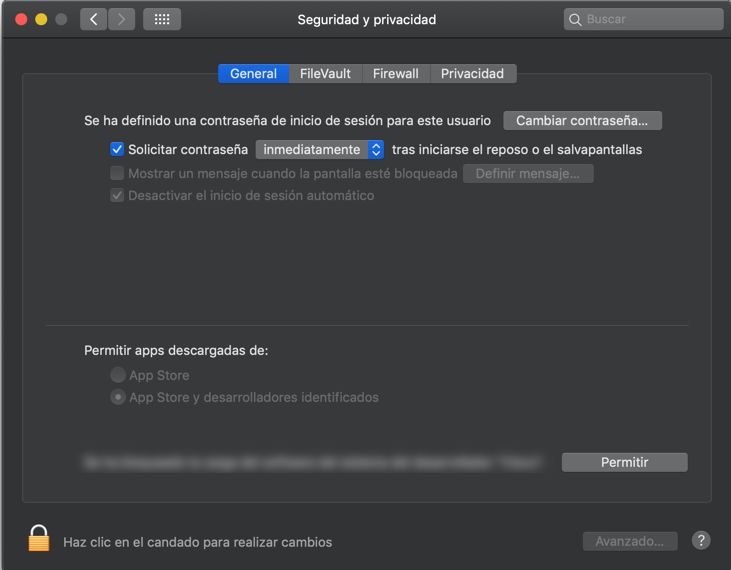 Cuadro de diálogo de preferencias de seguridad