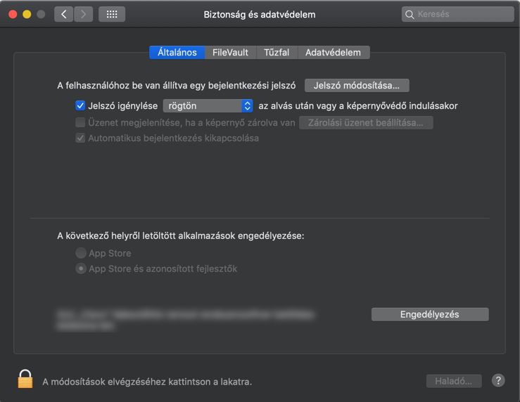 Biztonsági beállítások párbeszédpanel