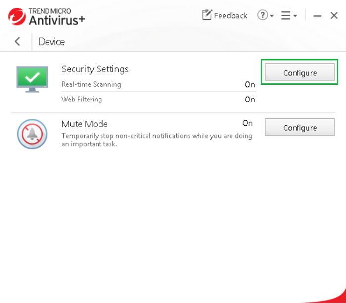Configurazione delle impostazioni di sicurezza
