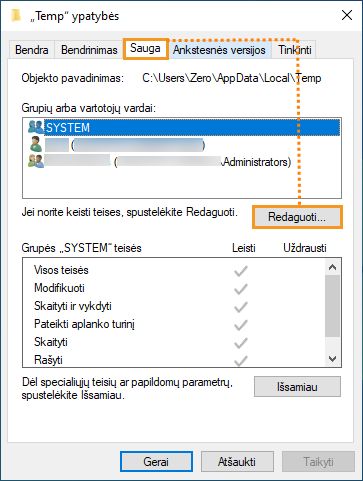 Saugumo skirtukas sistemoje „Windows“