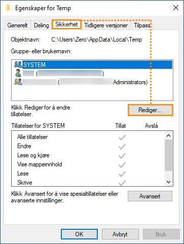 Fanen Sikkerhet i Windows