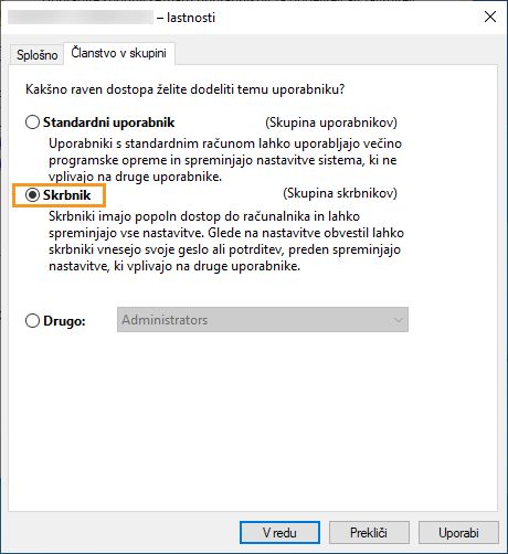 Izberite članstvo v skrbniški skupini
