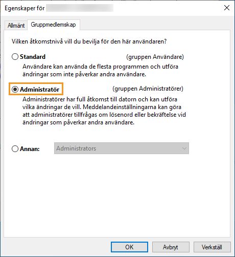 Välj gruppmedlemskap för administratör