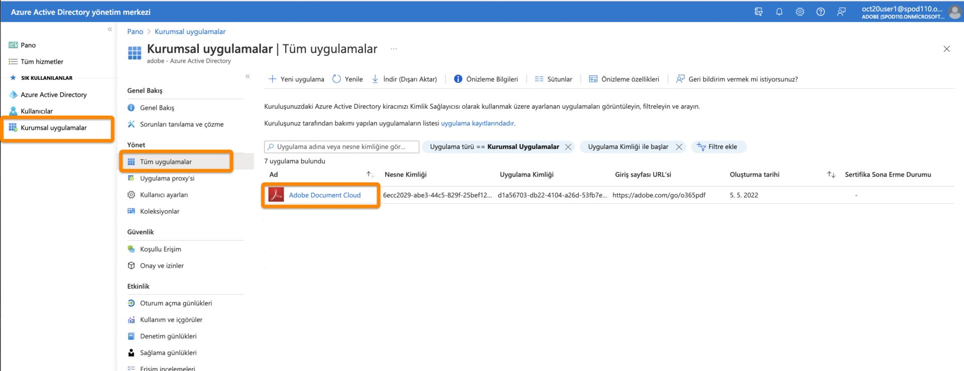 Adobe Document Cloud uygulamasını seçme
