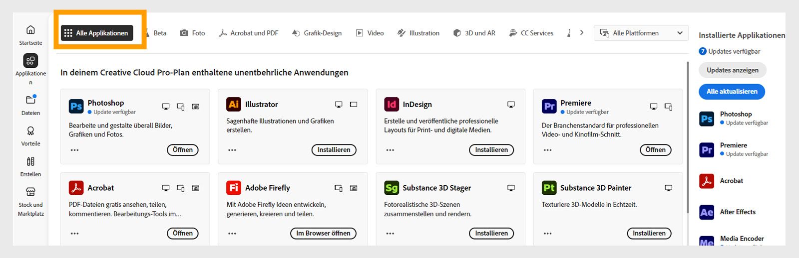 Wähle „Deine Apps“ aus, um alle auf deinem Computer installierten Apps anzuzeigen