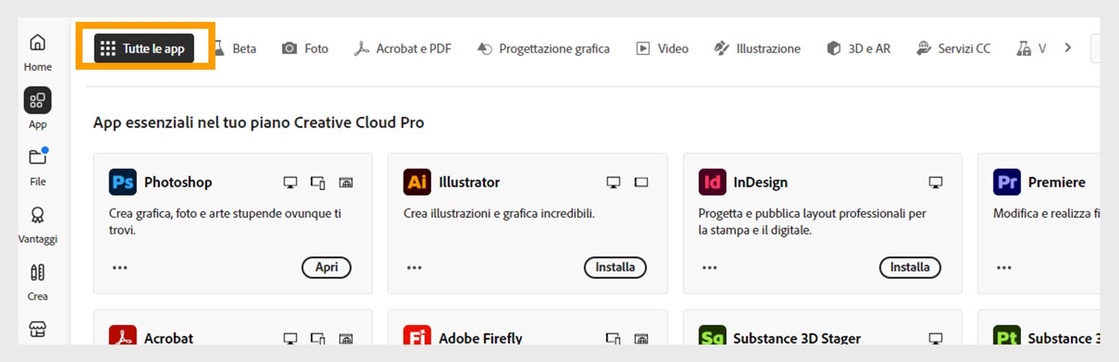 Seleziona Le tue app per visualizzare tutte le applicazioni installate sul computer