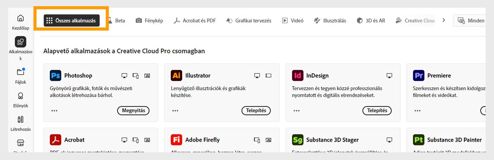 Válassza ki az Ön alkalmazásai elemet a gépen telepített összes alkalmazás megtekintéséhez