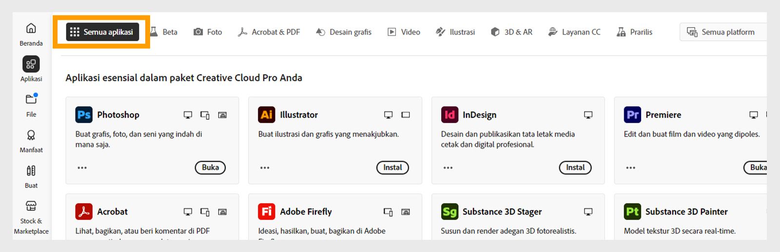Pilih Your apps untuk melihat semua aplikasi yang terinstal di mesin Anda