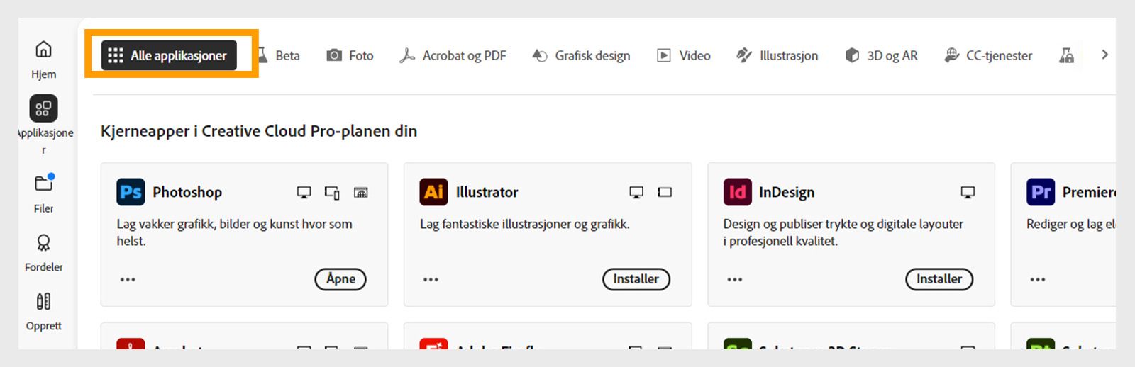 Velg Appene dine for å vise alle appene som er installert på maskinen din