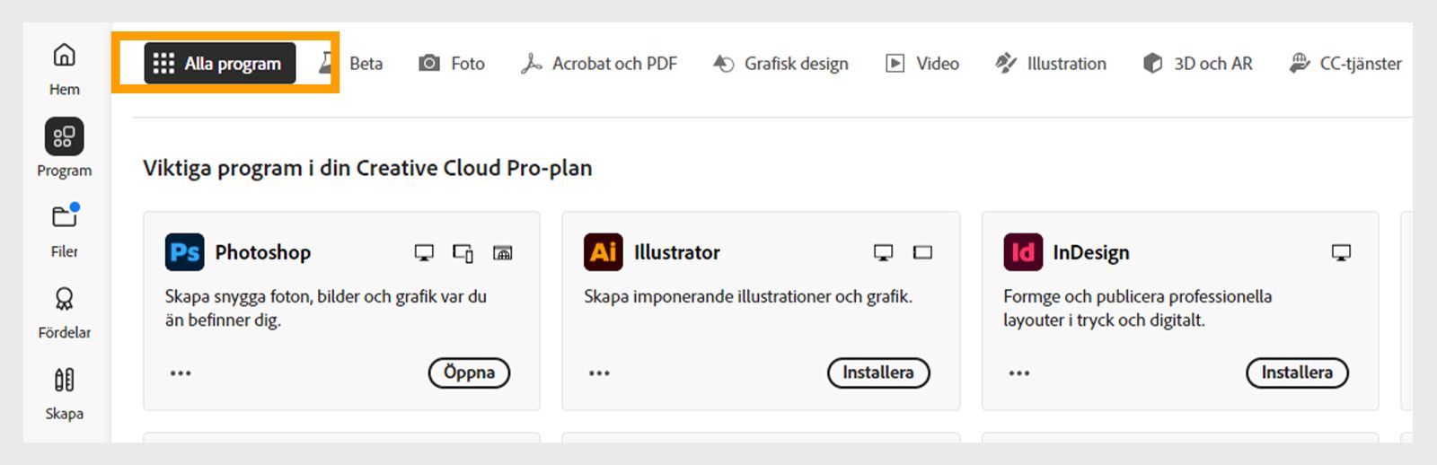Välj dina program för att visa alla program som är installerade på din dator