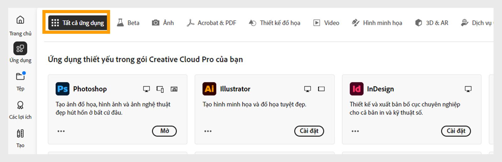 Chọn Ứng dụng của bạn để xem tất cả các ứng dụng đã cài đặt trên máy của bạn