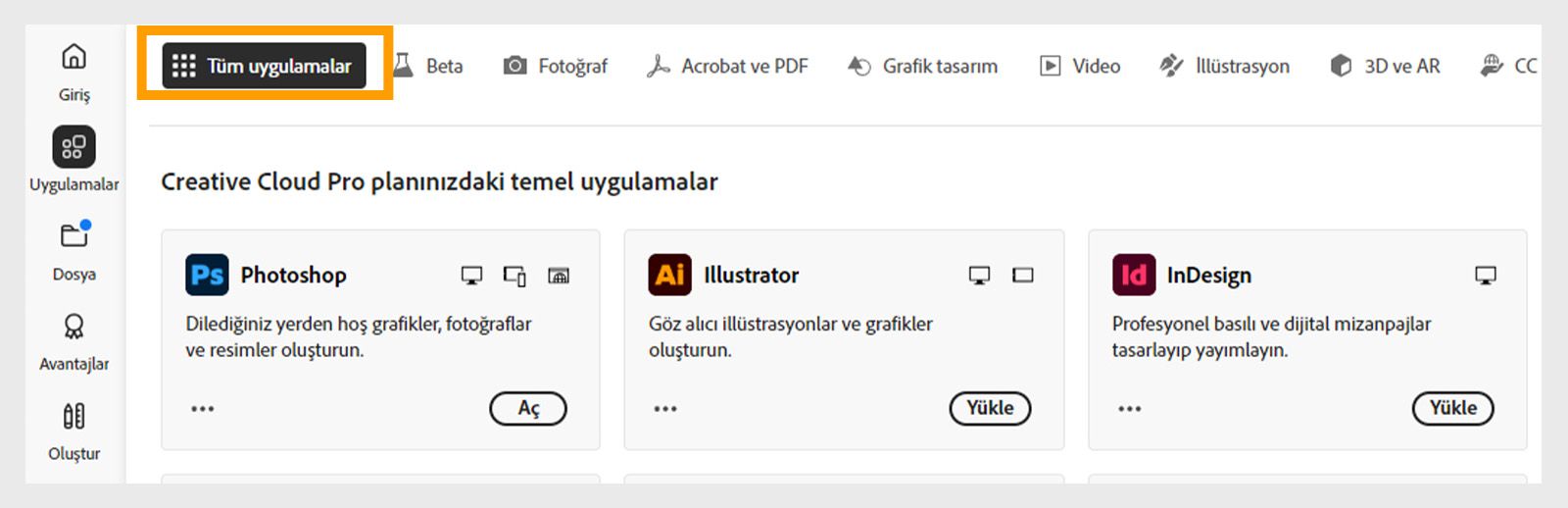 Cihazınızda yüklü tüm uygulamaları görüntülemek için Uygulamalarınız seçeneğini belirleyin