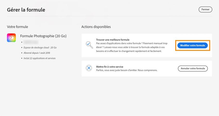 Sélectionnez Modifier votre formule pour procéder à la modification de votre formule actuelle