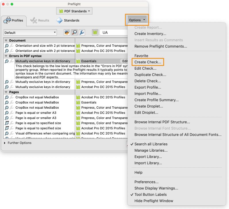 Zobrazí sa dialógové okno Kontrola pred výstupom a zvýrazní sa možnosť Vybrať položku Vytvoriť kontrolu