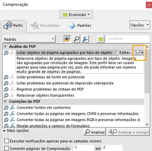 A caixa de diálogo Comprovação será exibida e a opção do sinalizador será realçada