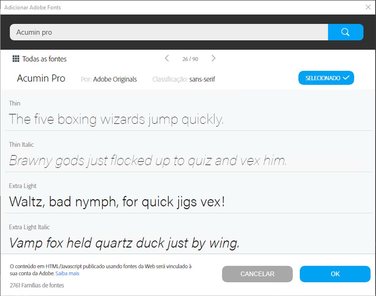 Selecionar fontes