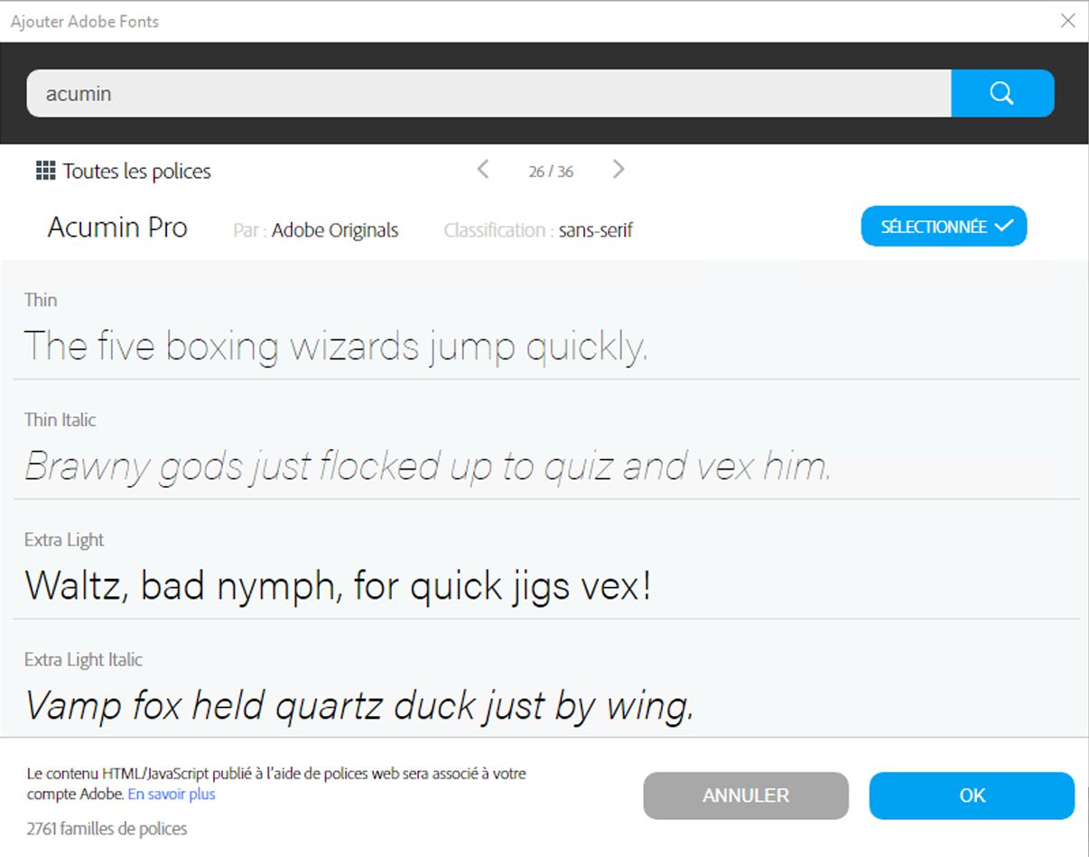 Sélection de polices