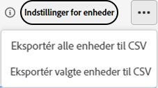 Eksportér enhedsliste