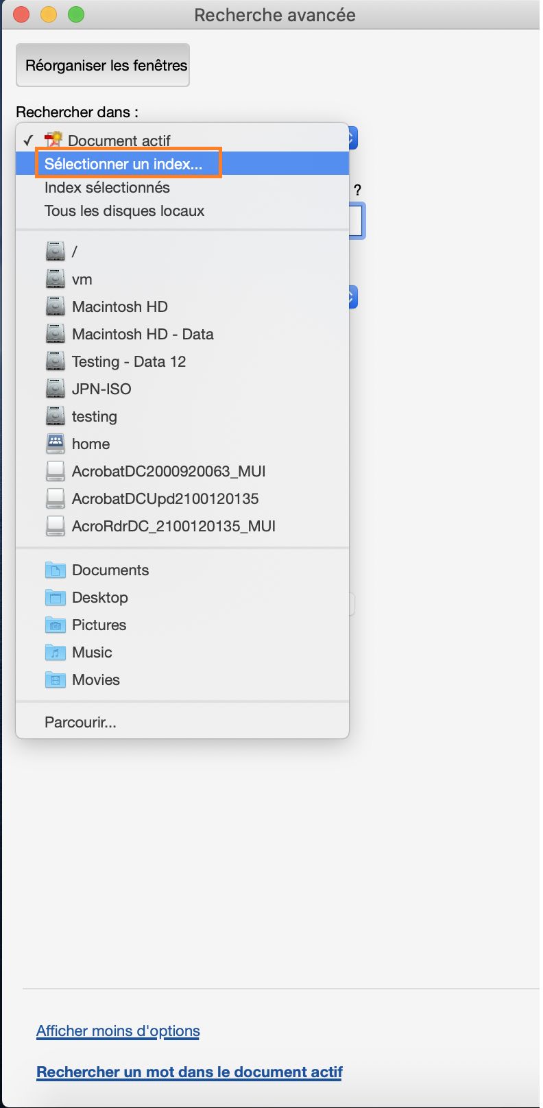 Sélectionner un index