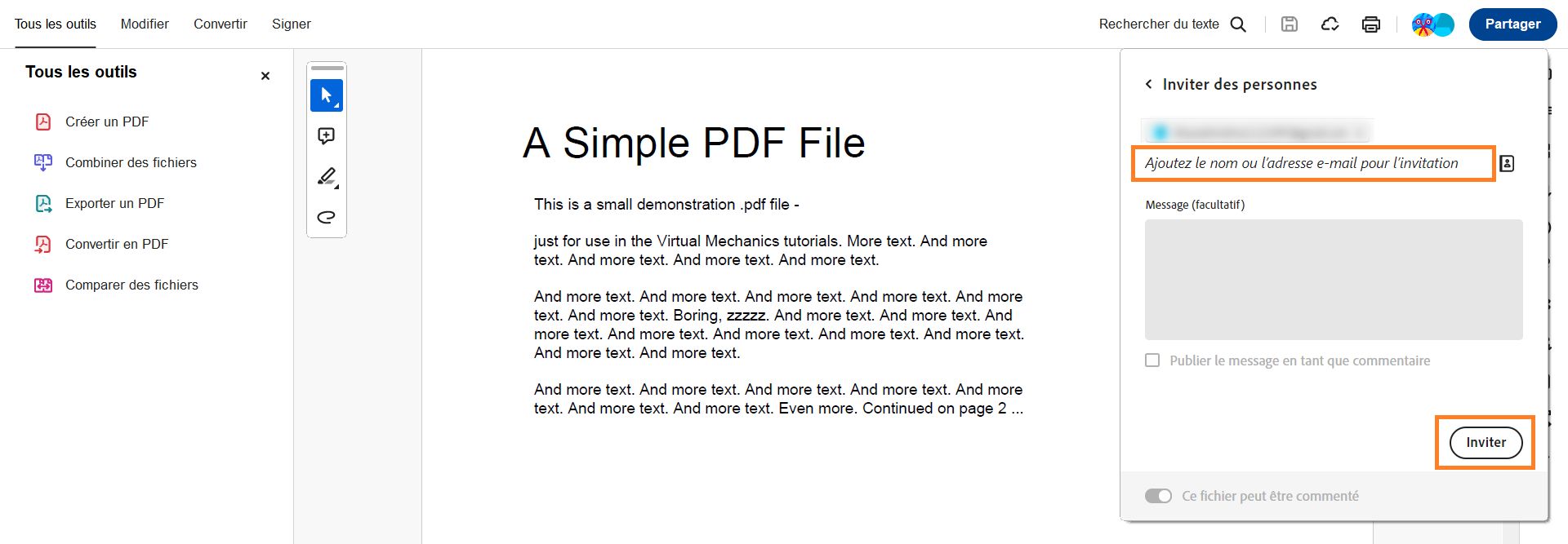 La boîte de dialogue Partager avec d’autres personnes s’affiche