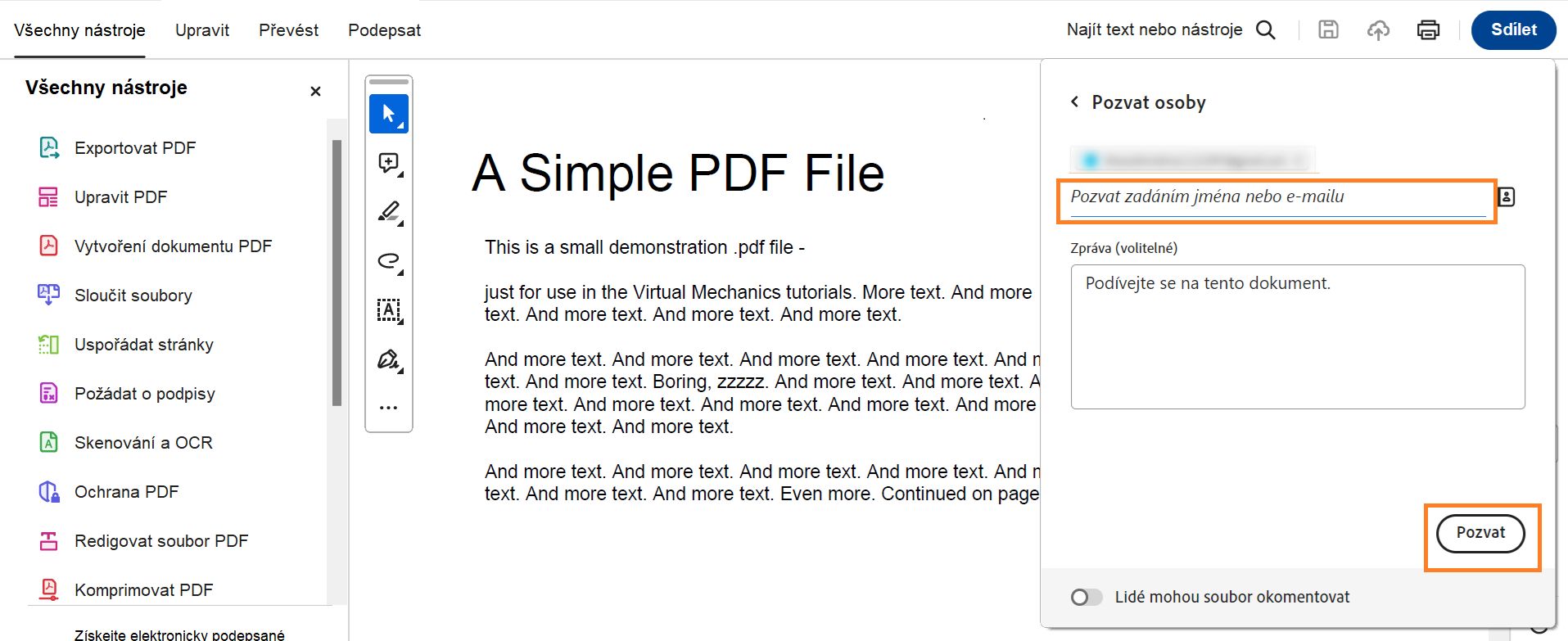 Zobrazí se dialogové okno Sdílet s ostatními