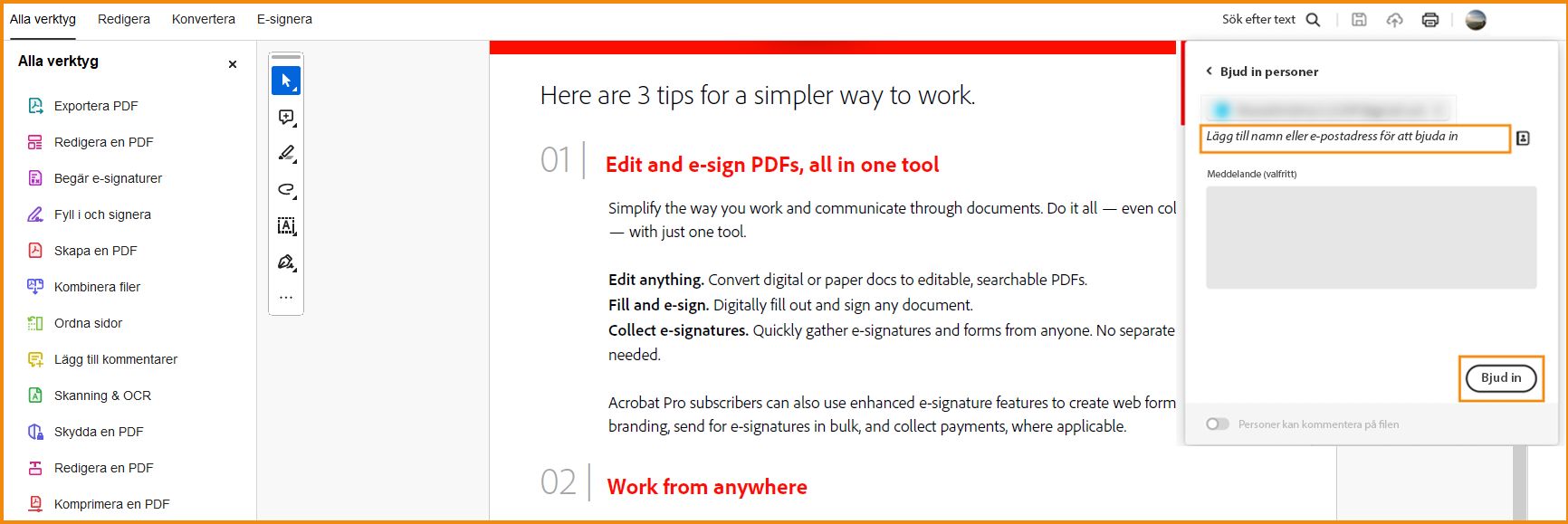 Dialogrutan Dela med andra visas